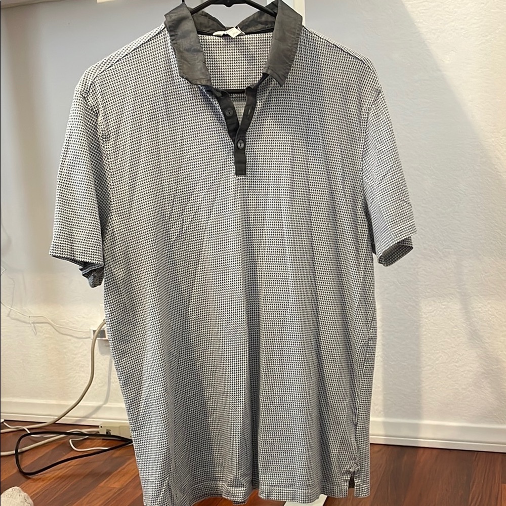 Men's Calvin Klein Blue and Gray Polo Shirt